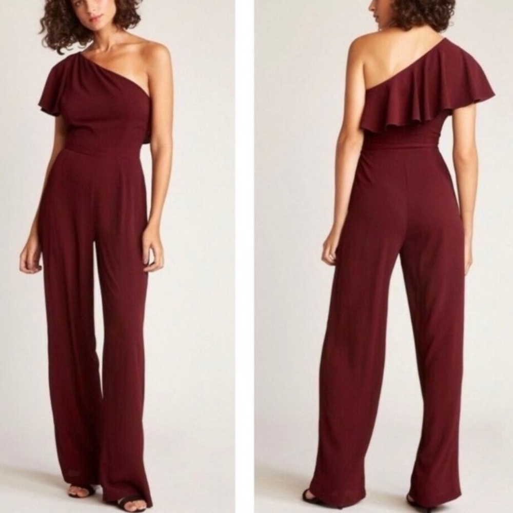 Jumpsuit one shoulder jumpsuit BB Dakota red wine color jumpsuit Wide leg pants
